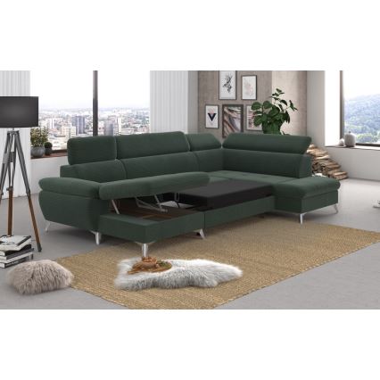 U-shaped folding corner lounge suite with a storage space CATANIA green