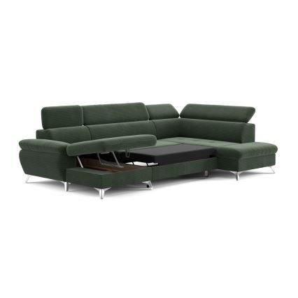 U-shaped folding corner lounge suite with a storage space CATANIA green