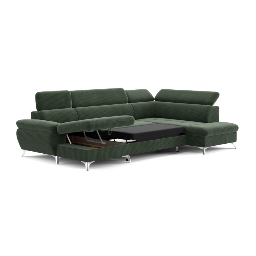 U-shaped folding corner lounge suite with a storage space CATANIA green