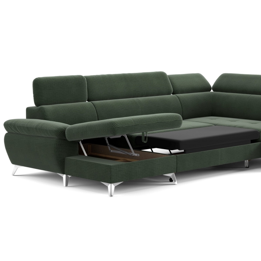 U-shaped folding corner lounge suite with a storage space CATANIA green