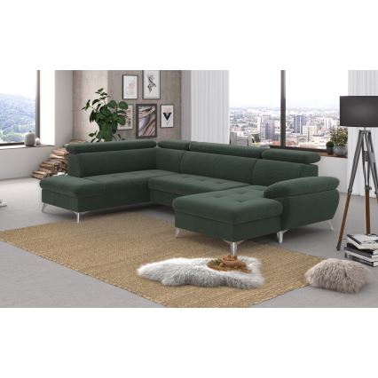 U-shaped folding corner lounge suite with a storage space CATANIA green