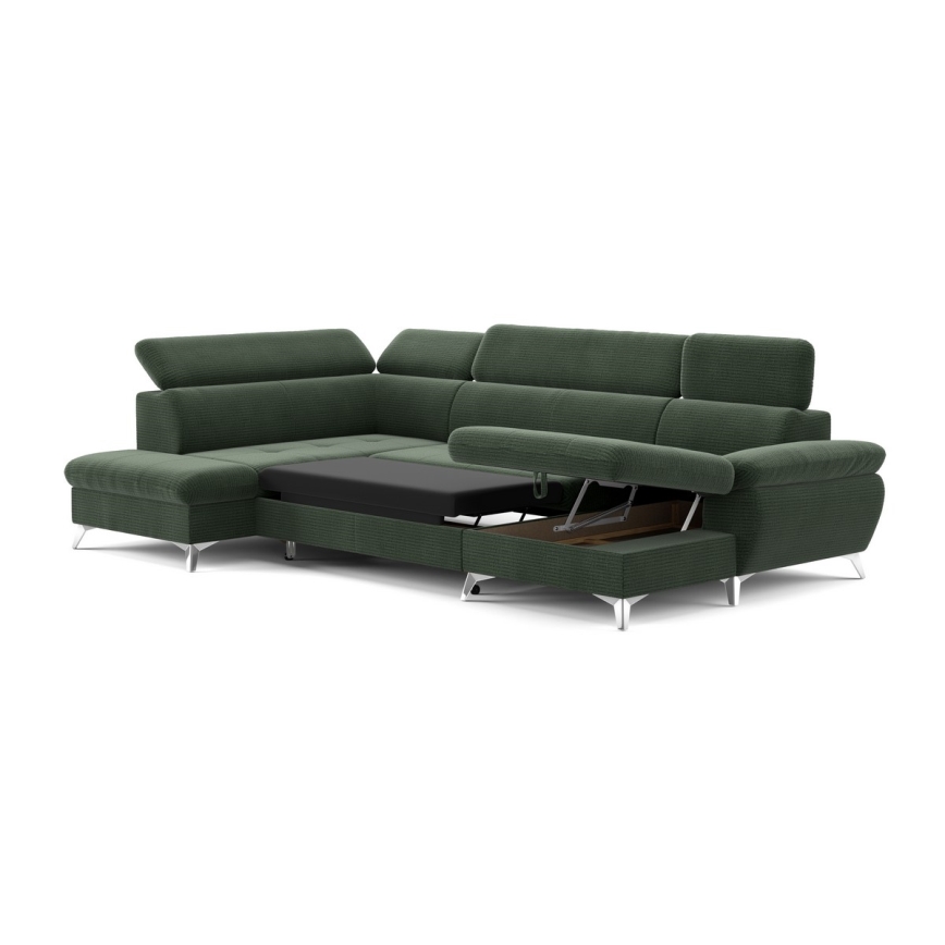 U-shaped folding corner lounge suite with a storage space CATANIA green