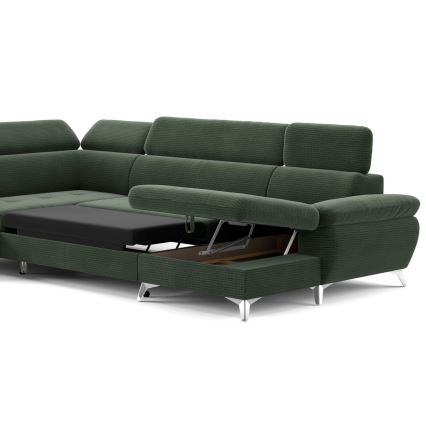 U-shaped folding corner lounge suite with a storage space CATANIA green