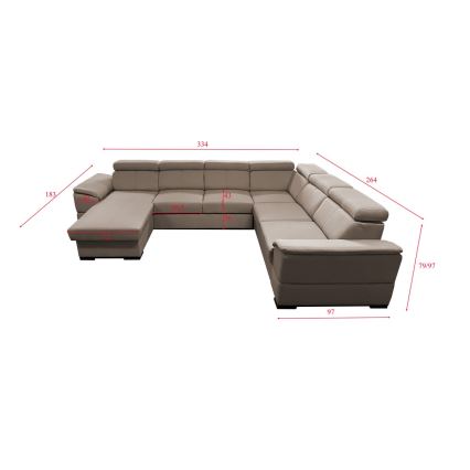 U-shaped folding lounge suite with universal corner with a storage space GRANADA beige