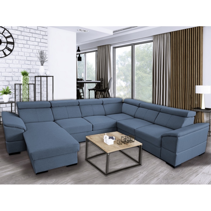 U-shaped folding lounge suite with universal corner with a storage space GRANADA blue