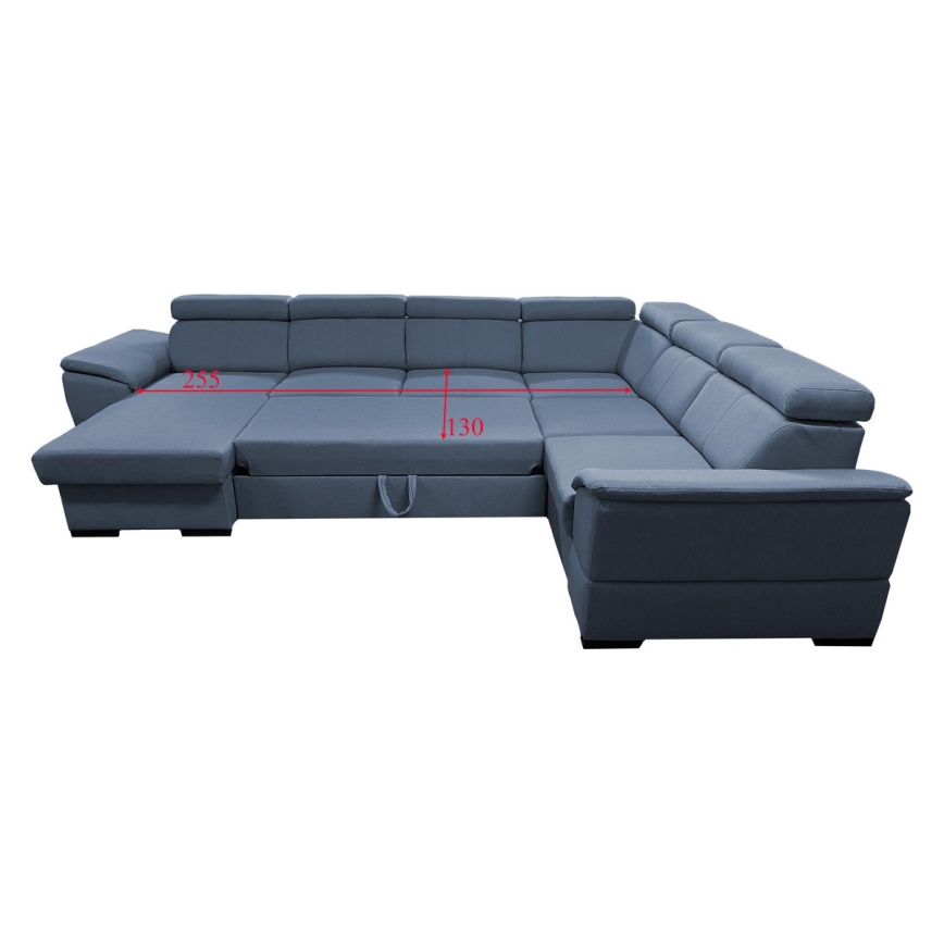 U-shaped folding lounge suite with universal corner with a storage space GRANADA blue