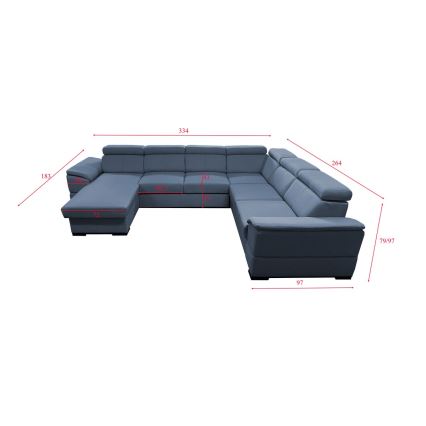 U-shaped folding lounge suite with universal corner with a storage space GRANADA blue