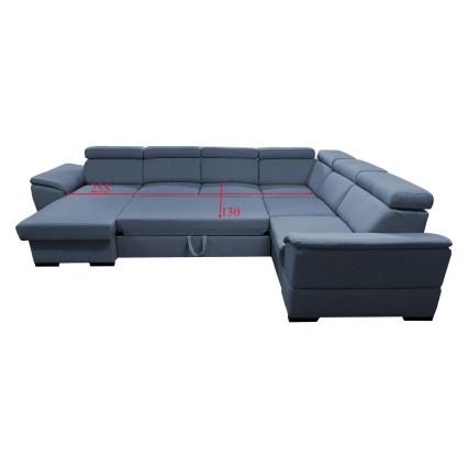 U-shaped folding lounge suite with universal corner with a storage space GRANADA blue
