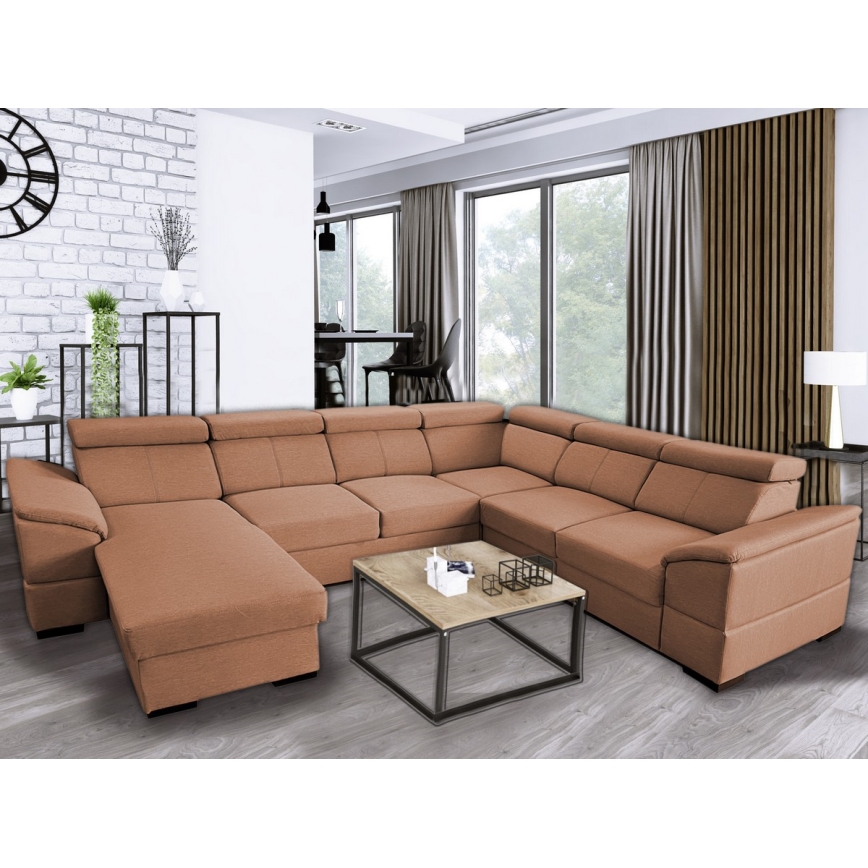 U-shaped folding lounge suite with universal corner with a storage space GRANADA brown