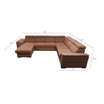 U-shaped folding lounge suite with universal corner with a storage space GRANADA brown