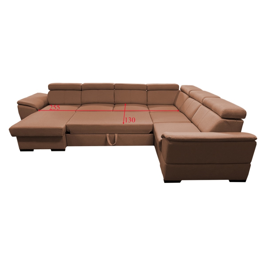 U-shaped folding lounge suite with universal corner with a storage space GRANADA brown