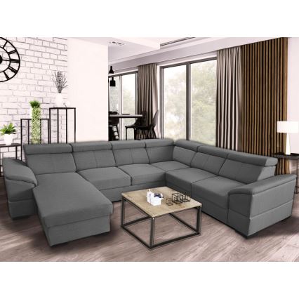 U-shaped folding lounge suite with universal corner with a storage space GRANADA dark grey