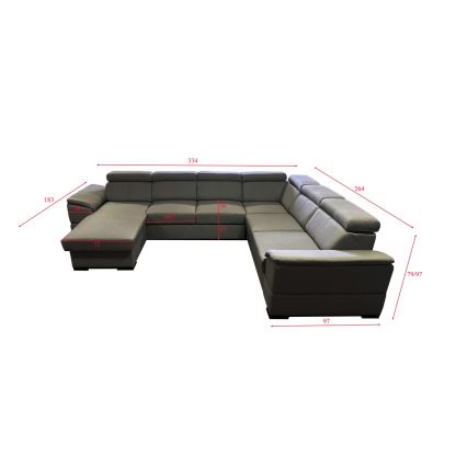U-shaped folding lounge suite with universal corner with a storage space GRANADA dark grey
