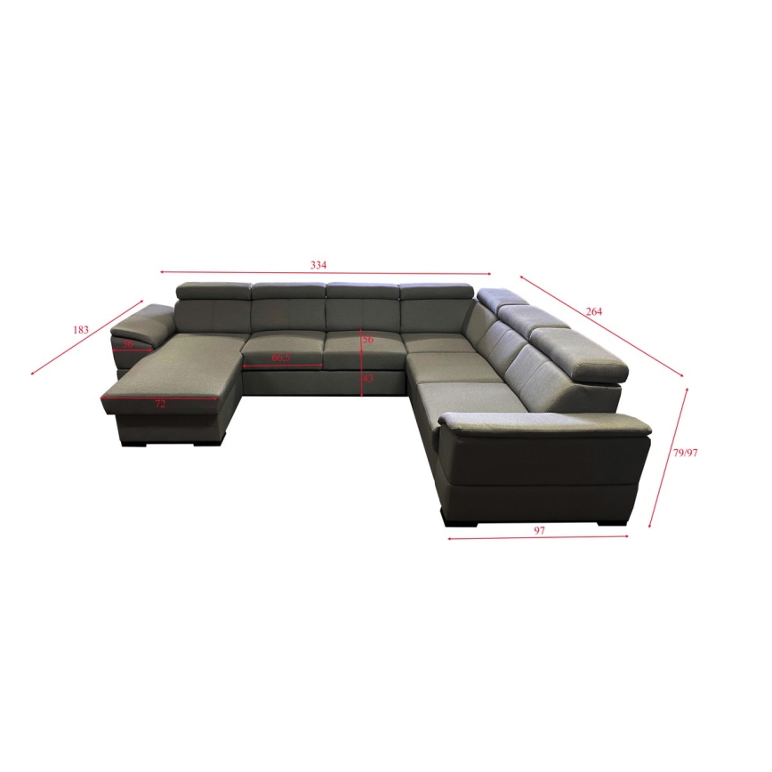 U-shaped folding lounge suite with universal corner with a storage space GRANADA dark grey
