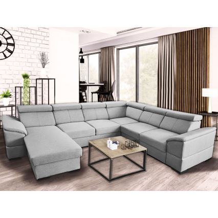 U-shaped folding lounge suite with universal corner with a storage space GRANADA light grey