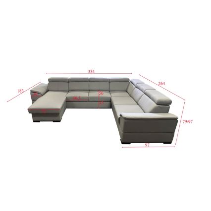 U-shaped folding lounge suite with universal corner with a storage space GRANADA light grey