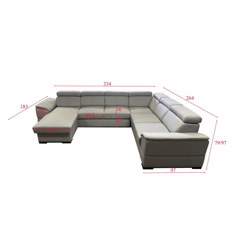 U-shaped folding lounge suite with universal corner with a storage space GRANADA light grey