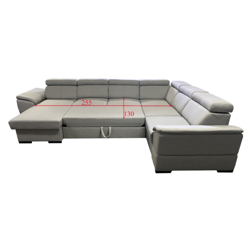U-shaped folding lounge suite with universal corner with a storage space GRANADA light grey