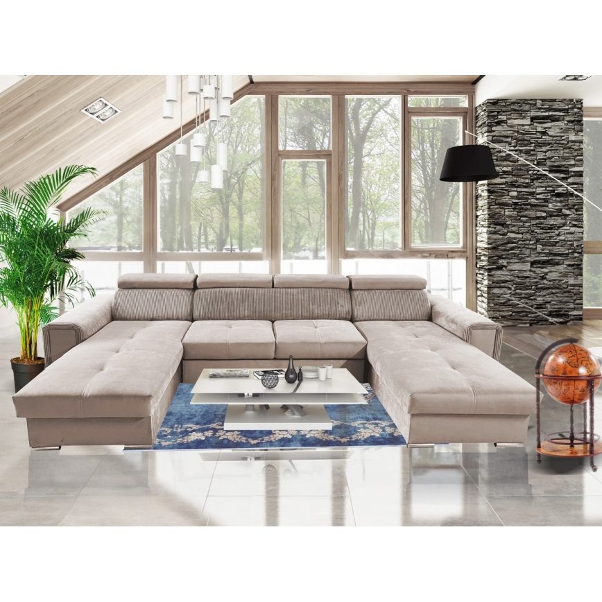 U-shaped folding lounge suite with universal corner with a storage space SALVADA beige
