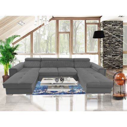 U-shaped folding lounge suite with universal corner with a storage space SALVADA dark grey