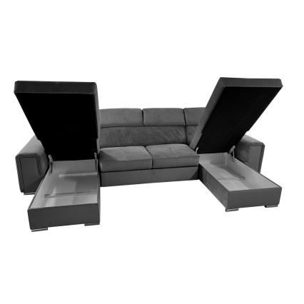 U-shaped folding lounge suite with universal corner with a storage space SALVADA dark grey