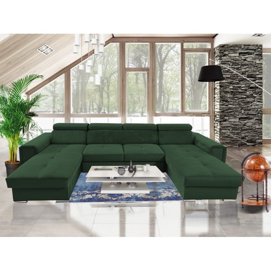 U-shaped folding lounge suite with universal corner with a storage space SALVADA green
