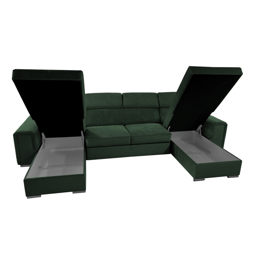 U-shaped folding lounge suite with universal corner with a storage space SALVADA green