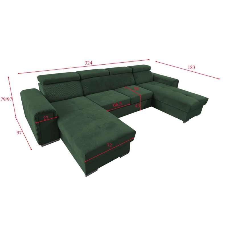 U-shaped folding lounge suite with universal corner with a storage space SALVADA green