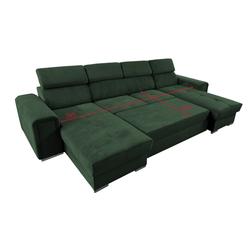 U-shaped folding lounge suite with universal corner with a storage space SALVADA green