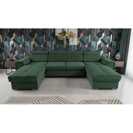 U-shaped folding lounge suite with universal corner with a storage space SALVADA green