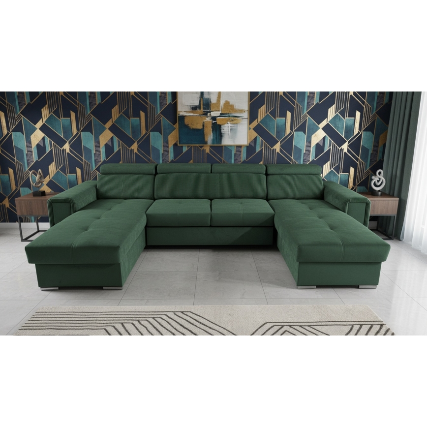 U-shaped folding lounge suite with universal corner with a storage space SALVADA green