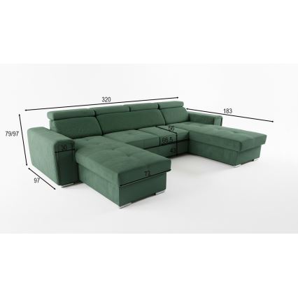 U-shaped folding lounge suite with universal corner with a storage space SALVADA green