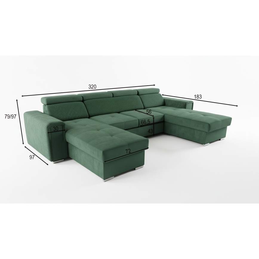 U-shaped folding lounge suite with universal corner with a storage space SALVADA green