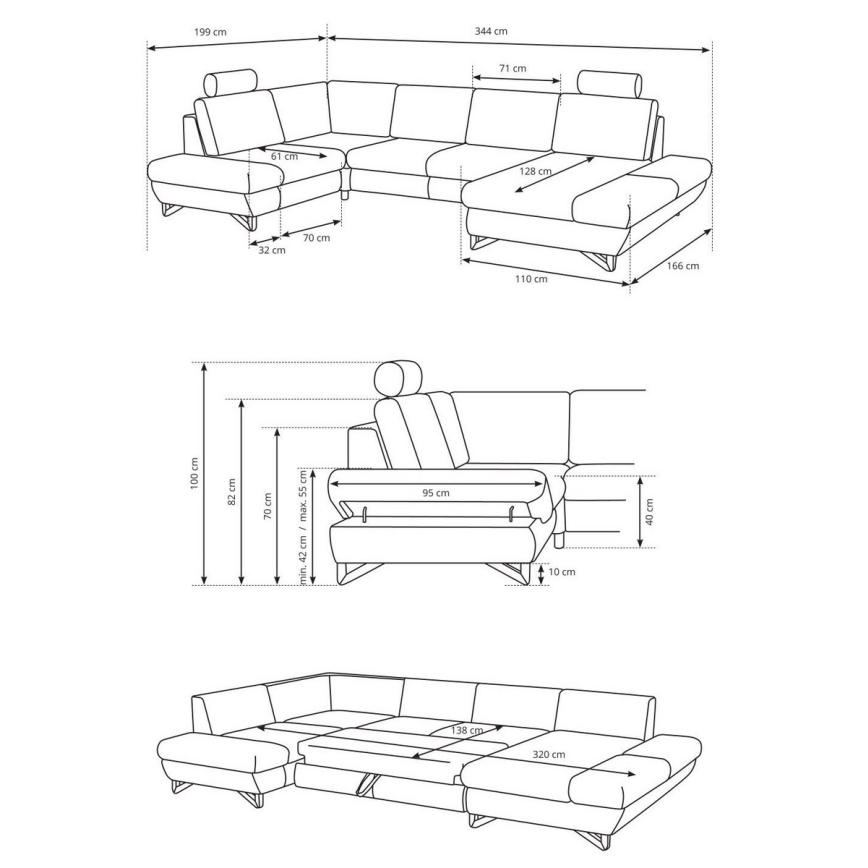 AVESTA U-shaped Upholstered Corner Sofa Bed with Storage, Anthracite