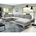 U-shaped upholstered corner sofa bed with storage AVESTA, grey