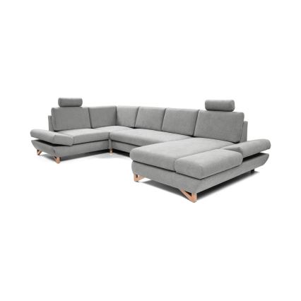 U-shaped upholstered corner sofa bed with storage AVESTA, grey