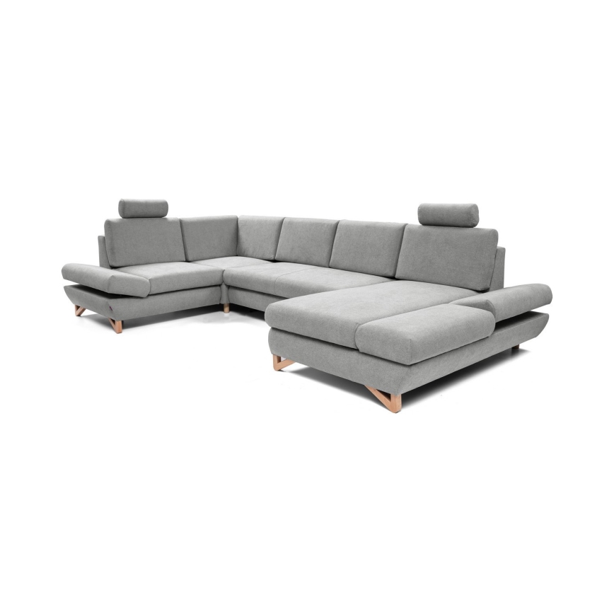 U-shaped upholstered corner sofa bed with storage AVESTA, grey