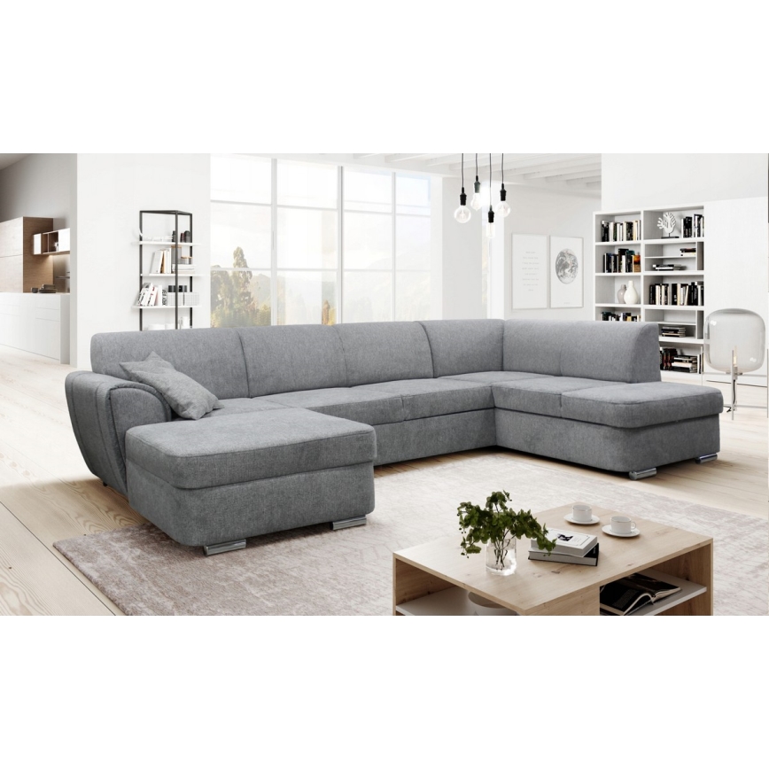 U-shaped upholstered folding corner lounge suite SERPA right grey
