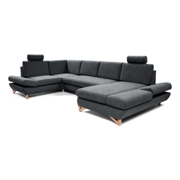 U-shaped upholstered folding corner lounge suite with a storage space AVESTA anthracite