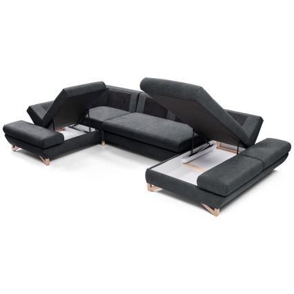 U-shaped upholstered folding corner lounge suite with a storage space AVESTA anthracite