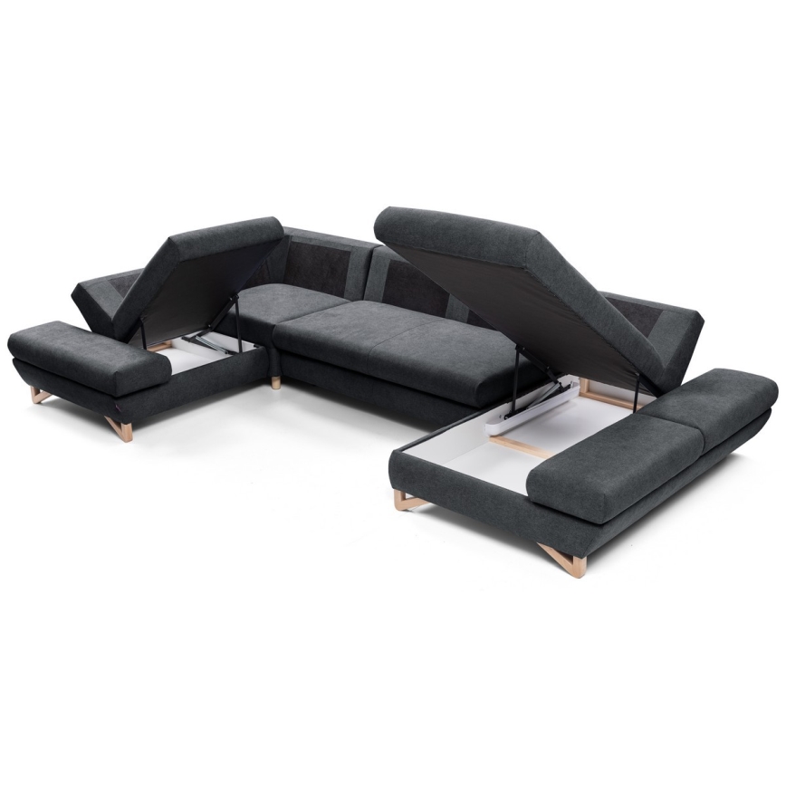 U-shaped upholstered folding corner lounge suite with a storage space AVESTA anthracite