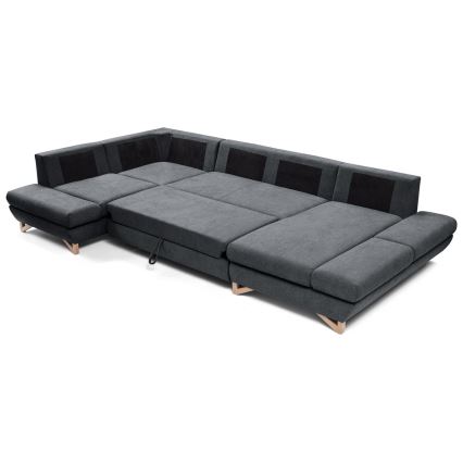 U-shaped upholstered folding corner lounge suite with a storage space AVESTA anthracite