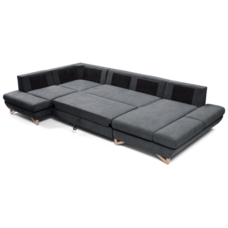 U-shaped upholstered folding corner lounge suite with a storage space AVESTA anthracite