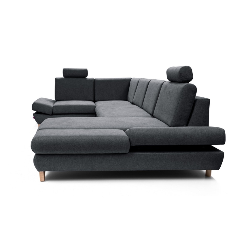 U-shaped upholstered folding corner lounge suite with a storage space AVESTA anthracite