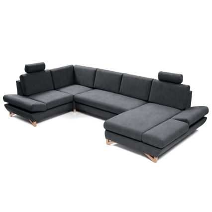 U-shaped upholstered folding corner lounge suite with a storage space AVESTA anthracite