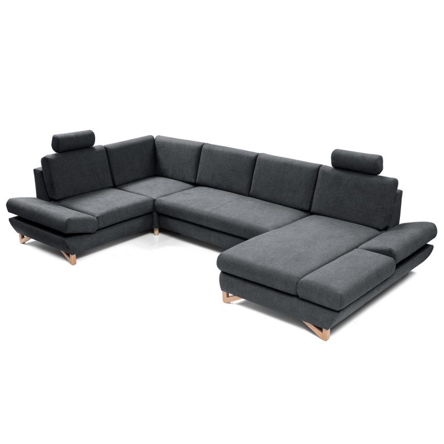 U-shaped upholstered folding corner lounge suite with a storage space AVESTA anthracite