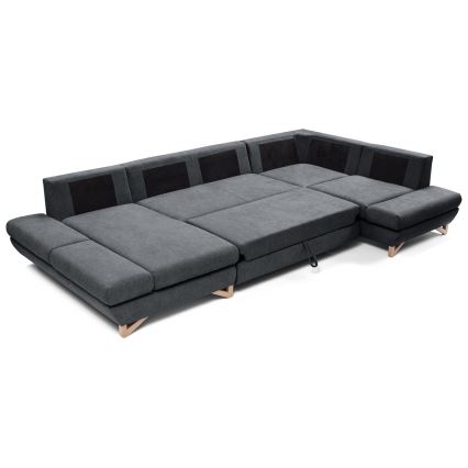 U-shaped upholstered folding corner lounge suite with a storage space AVESTA anthracite