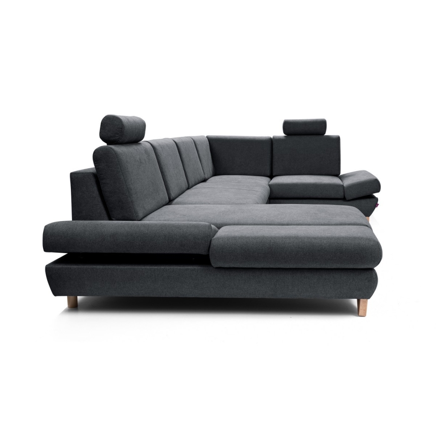U-shaped upholstered folding corner lounge suite with a storage space AVESTA anthracite