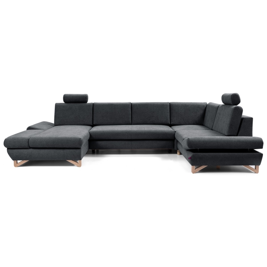 U-shaped upholstered folding corner lounge suite with a storage space AVESTA anthracite