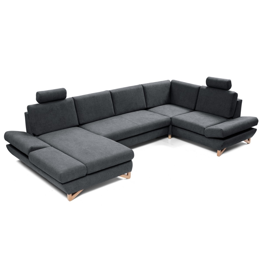 U-shaped upholstered folding corner lounge suite with a storage space AVESTA anthracite